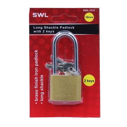 SWL - LONG SHACKLE PADLOCK 38MM BRASS FINISH