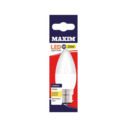 MAXIM - LED BULB - CANDLE WARM WHITE - BC 3W/25W