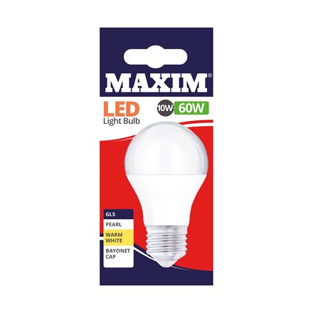 MAXIM LED BULB - GLS WARM WHITE-  ES 10W/60W