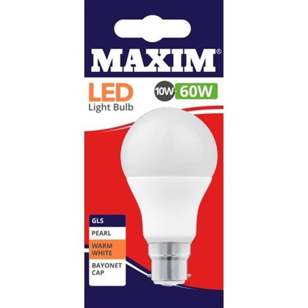 MAXIM LED BULB - GLS WARM WHITE - BC 9W/60W
