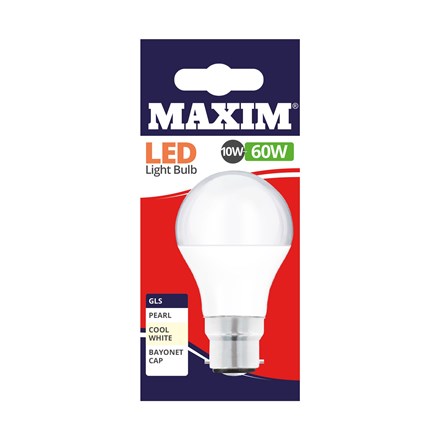 MAXIM LED BULB - GLS COOL WHITE - BC 10W/60W