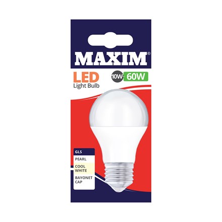 MAXIM LED BULB - GLS COOL WHITE - ES 10W/60W