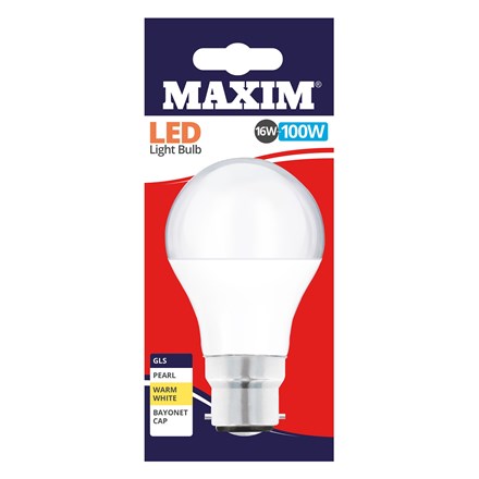 MAXIM LED BULB - GLS WARM WHITE - BC 16W/100W