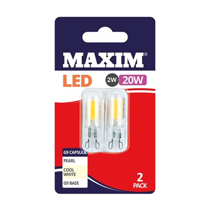 MAXIM LED BULB - G9 CAPSULE COOL WHITE 2W- 2 PACK