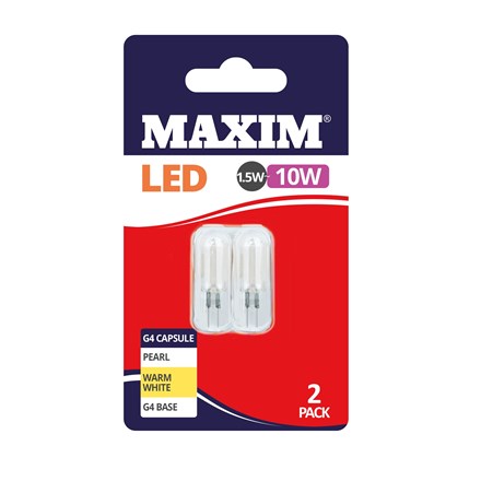 MAXIM LED BULB -G4 CAPSULE WARM WHITE 1.5W- 2 PACK