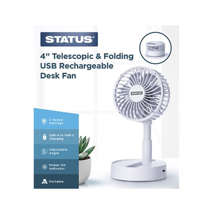 STATUS - 4'' TELESCOPIC & FOLDING USB RECHARGABLE DESK FAN