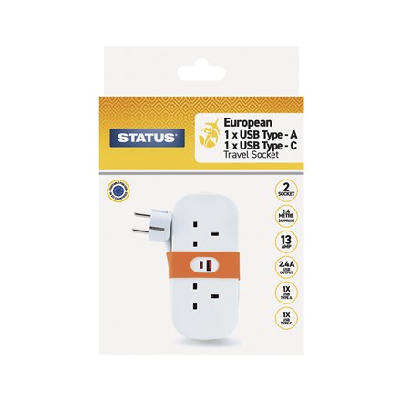 STATUS - 2 WAY 1.4M EURO SOCKET 2 X USB EXTENSION