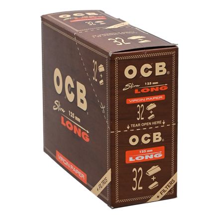 OCB VIRGIN SLIM LONG PAPERS 125MM + TIPS - 32 PACK