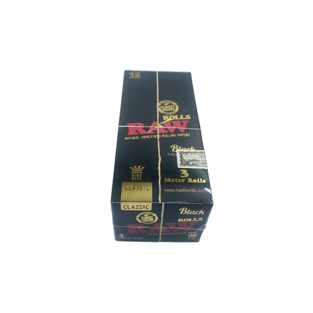 RAW BLACK KING SIZE 3M ROLLS - 12 PACK