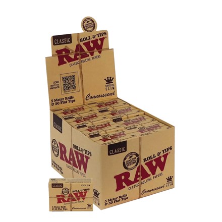 RAW CONNOISSEUR 5M ROLLS+TIPS - 24 PACK