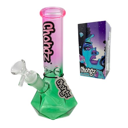 CHONGZ - 20CM GLASS 'MINI GEMSTONE' GREEN & PINK WATERPIPE