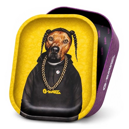 G-ROLLZ MEDIUM STORAGE BOX TIN WITH TRAY LID DOG WITH CHAIN 17 X 13 X 7CM