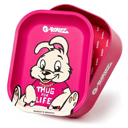 G-ROLLZ MEDIUM STORAGE BOX TIN WITH TRAY LID THUG PINK 17 X 13 X 7CM