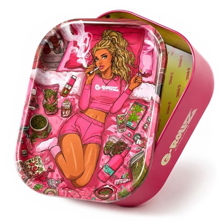 G-ROLLZ MEDIUM STORAGE BOX TIN WITH TRAY LID PINK GIRL 17 X 13 X 7CM