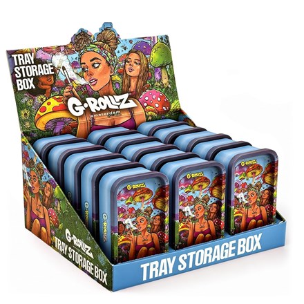 G-ROLLZ - BLUE GIRL MINI STORAGE TIN BOX WITH TRAY LID 12.3 X 7 X 3.2cm