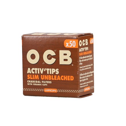 OCB CHARCOAL ACTIVE SLIM UNBLEACHED FLITER TIPS 50S - 10 PACK