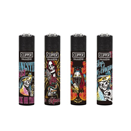 CLIPPER PRINTED FLINT- SHE SKULL - 48 PACK