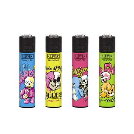 CLIPPER PRINTED FLINT - BEAR SKULLS - 48 PACK