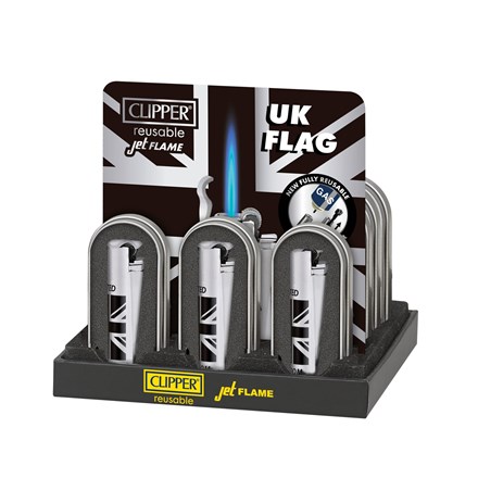 CLIPPER PREMIUM METAL FLINT - UK FLAG - 12 PACK