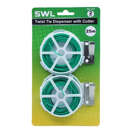 SWL - TWIST TIE DISPENSER WITH CUTTER 25M - 2 PACK