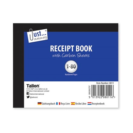 JUST STATIONERY - RECEIPT BOOK - 80 SHEETS