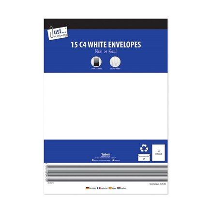 JUST STATIONERY - C4 ENVELOPES - 15 PACK