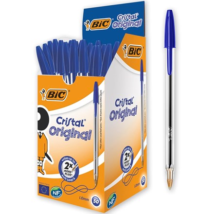 BIC CRISTAL - BLUE BALL POINT PENS - 50 PACK