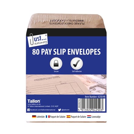 JUST STATIONERY - PAY SLIP ENVELOPES - 80 PACK