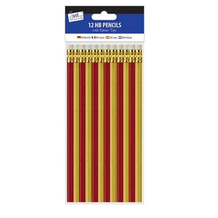 JUST STATIONERY - HB PENCIL WITH ERASER - 12 PACK