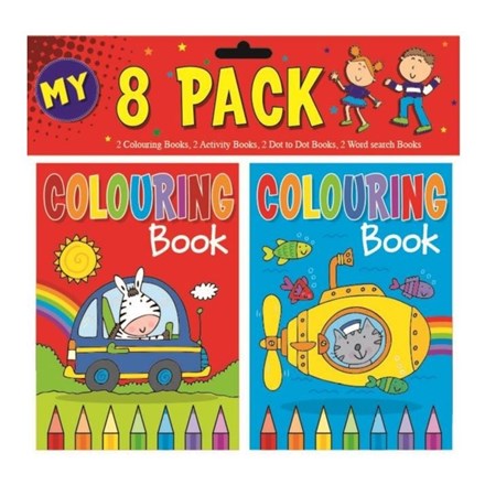 SQUIGGLE - MINI COLOURING BOOK - 4 ASST - 8 PACK
