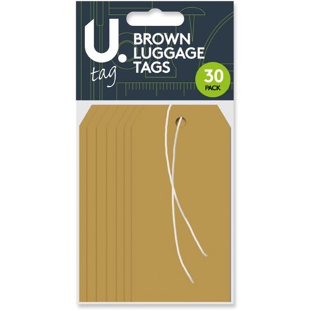 PAPER LUGGAGE TAGS - BROWN - 30 PACK