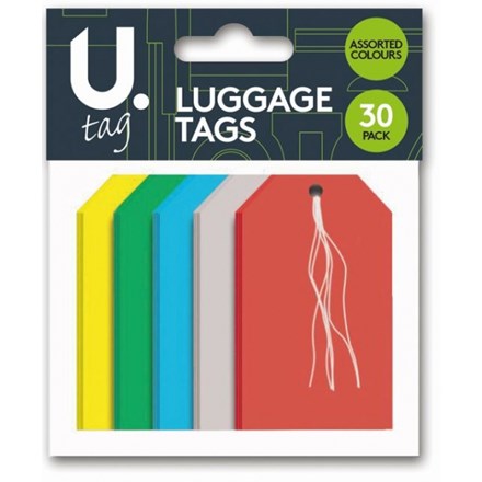 PAPER LUGGAGE TAGS - MULTI-COLOURED - 30 PACK