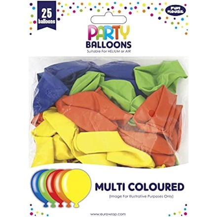 PARTY BALLOONS MULTI COLOURED - 25 PACK