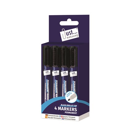 BLACK PERMANENT MARKERS BULLET TIP - 4 PACK