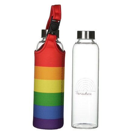 GLASS WATER BOTTLE W/ SLEEVE - RAINBOW - 500ML