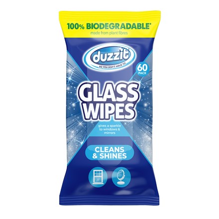 DUZZIT - BIODEGRADABLE GLASS WIPES - 60 PK