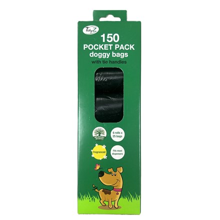 TIDYZ - 150 POCKET PACK DOGGY BAGS WITH TIE HANDLE