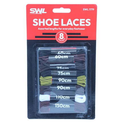 SWL - SHOE LACES ASSORTED LENGTHS - 8 PACK