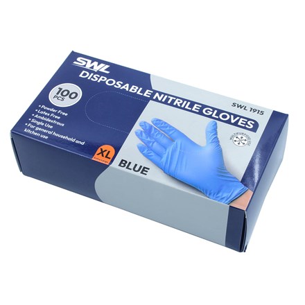 SWL - BLUE DISPOSABLE NITRILE GLOVES EXTRA LARGE - 100 PACK