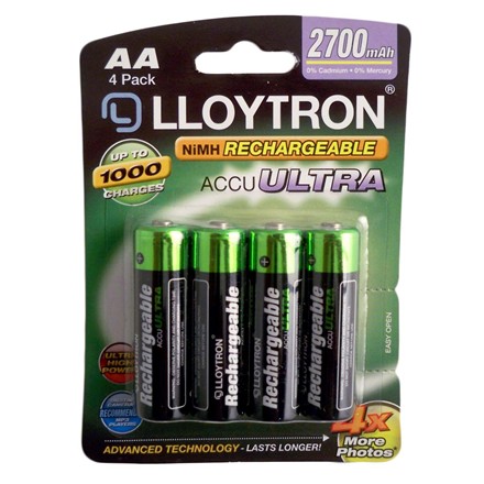 LLOYTRON RECHARGEABLE AA - 4 PACK 2700MAH