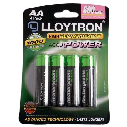 LLOYTRON RECHARGEABLE AA - 4 PACK 800MAH