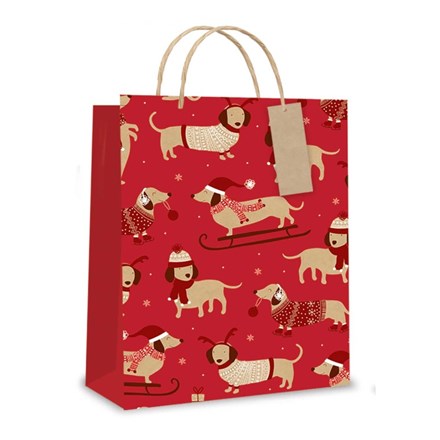XMAS GIFT BAG - RED SAUSAGE DOG - LARGE