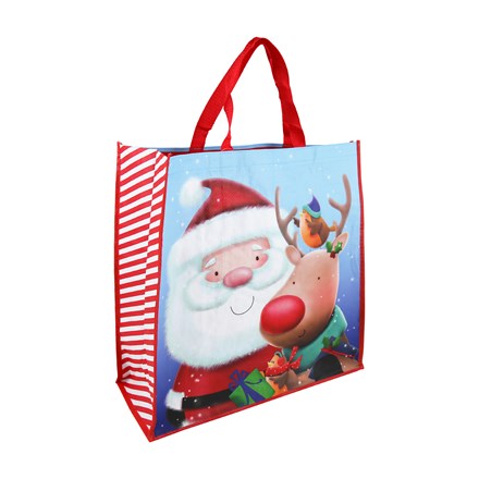 XMAS SANTA & REINDEER WOVEN SHOPPING BAG - LARGE
