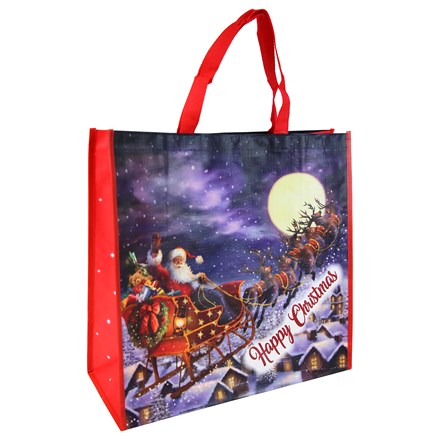 CHRISTMAS FLYING SANTA WOVEN SHOPPING BAG - LARGE