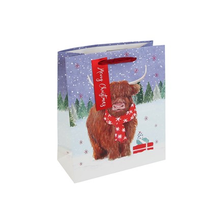 HIGHLAND COW XMAS PAPER GIFT BAG - MEDIUM