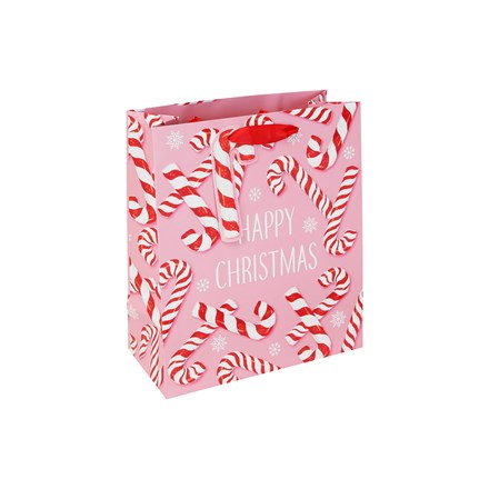 XMAS PINK CANDY CANE PAPER GIFT BAG - MEDIUM