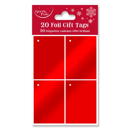 NORTH POLE - RED FOIL GIFT TAGS - 20 PACK