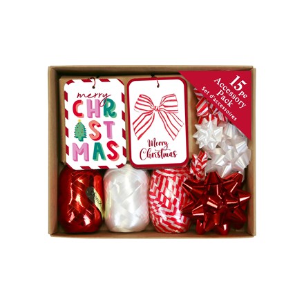 CANDY CANE TAG & RIBBON ACCESSORIES PACK - 15 PIECE