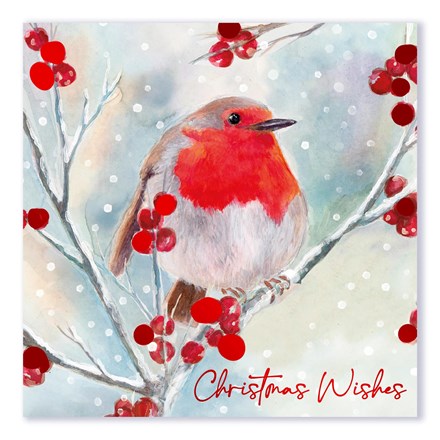 CHRISTMAS TRADITIONAL ROBIN  WHITE KRAFT CARD 12 PACK