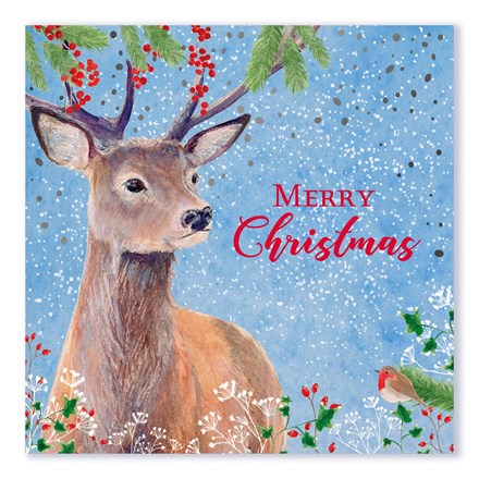 CHRISTMAS WINTER DEER  WHITE KRAFT CARD 12 PACK